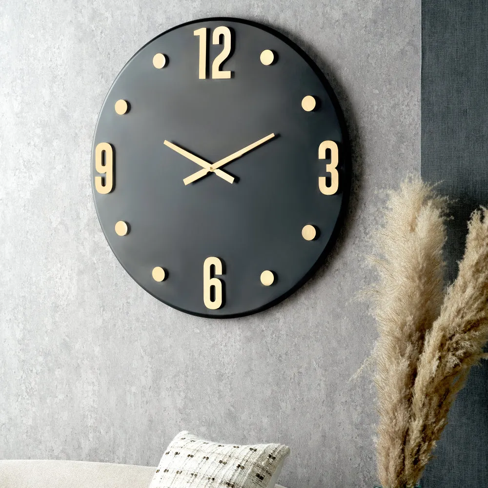 Retro Round Wall Clock - Black, Gold Metal product