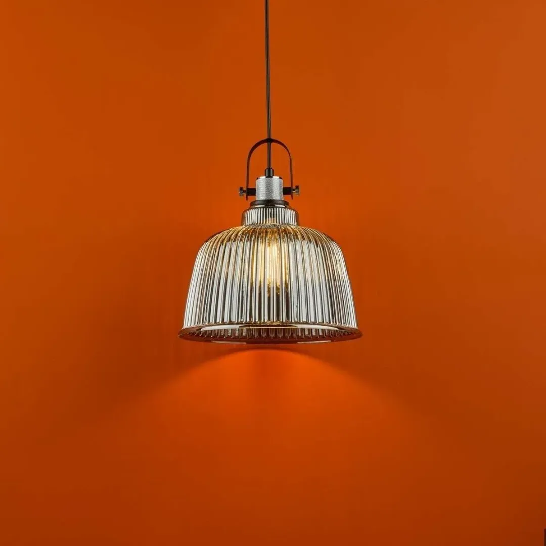 Rhode Ribbed Ceiling Pendant - Smoked Glass, Matt Black product