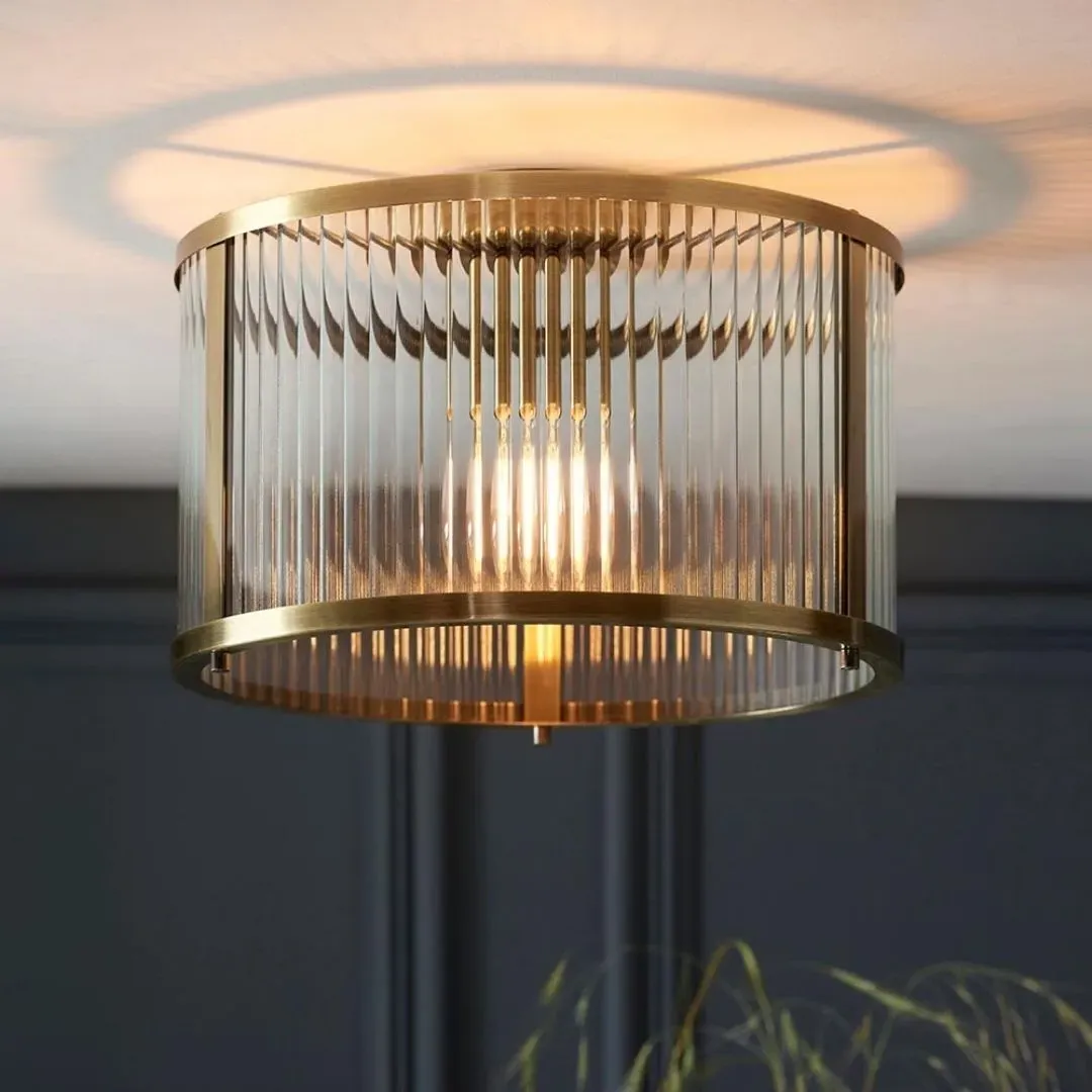 Ridgeton Flush Ceiling Light - Antique Brass, Glass product