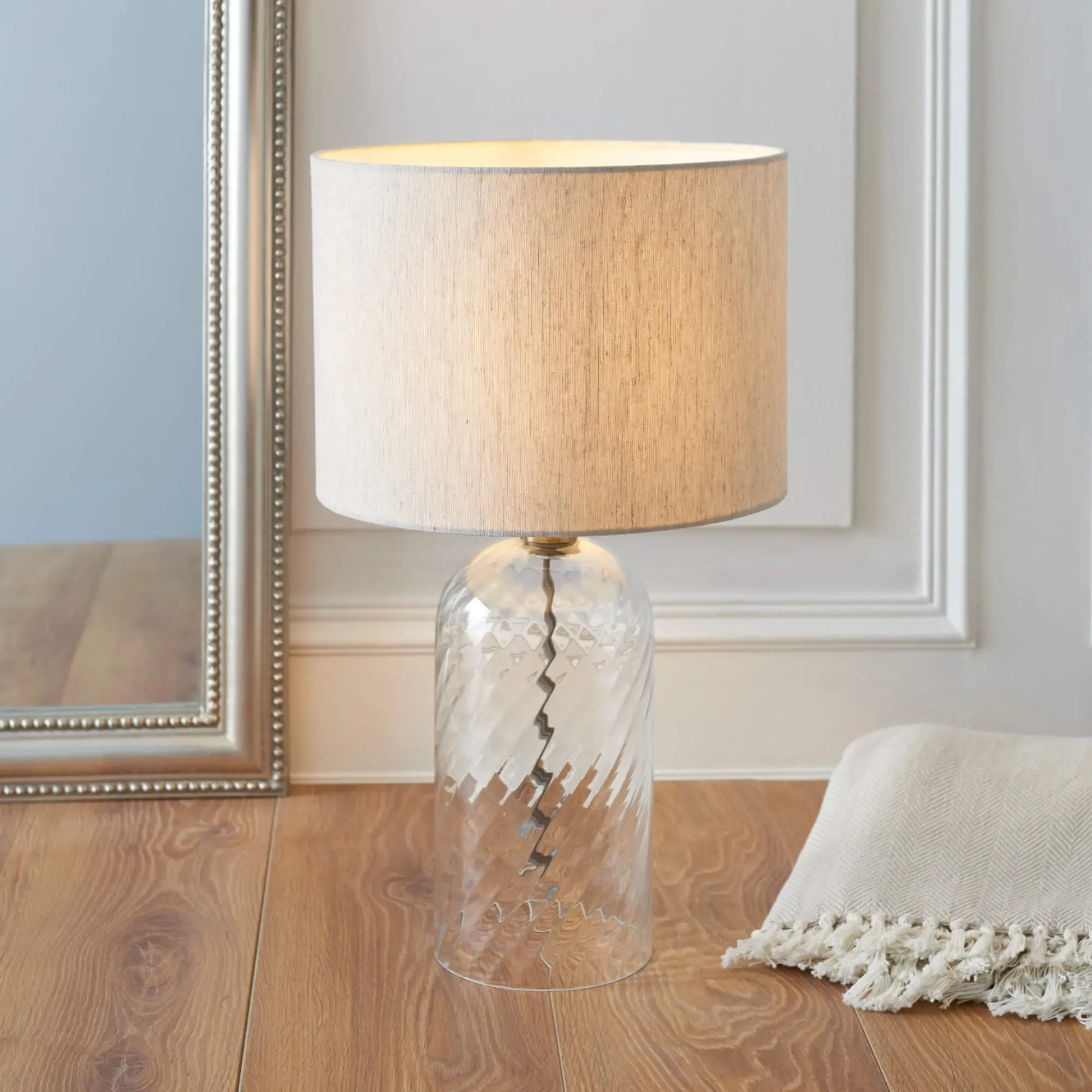 Robyn Glass Table Lamp - Antique Brass, Linen product