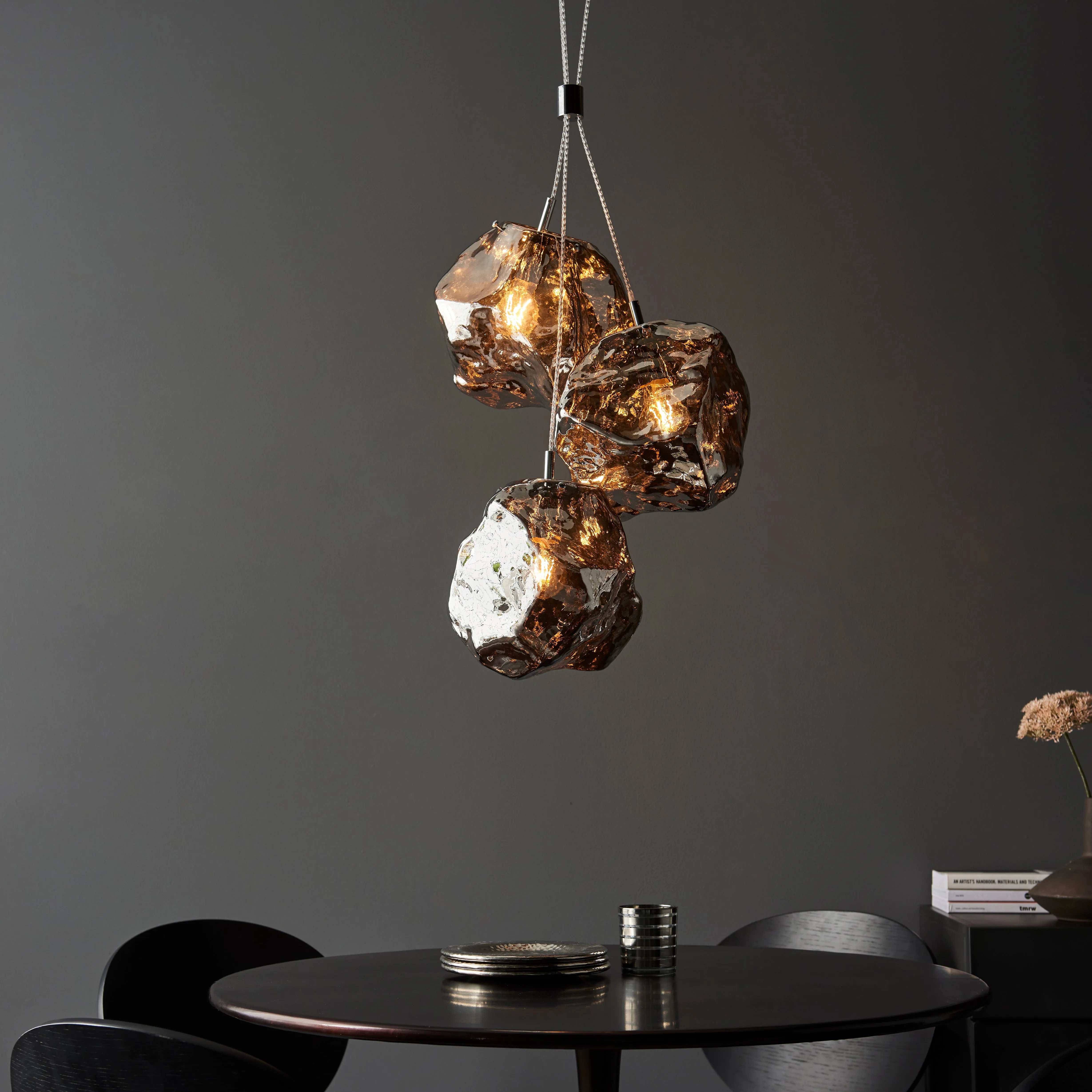 Rock 3-Light Ceiling Pendant - Chrome, Smoked Glass product