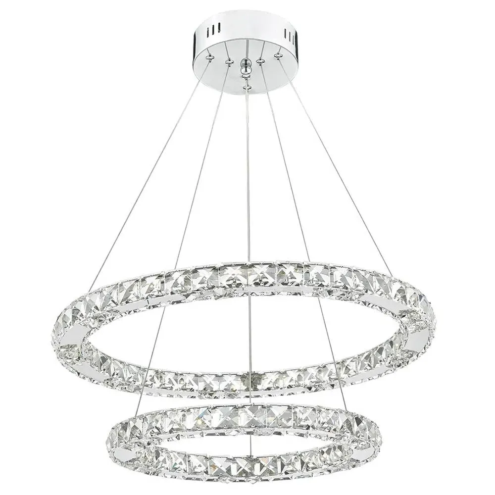 Roma LED Double Ring Pendant Light - Crystal, Chrome product