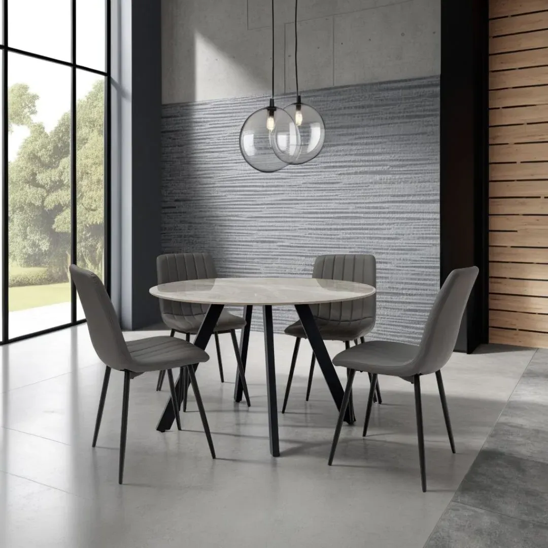 Rome Round 4-Seater Dining Set - Grey, Sintered Stone product