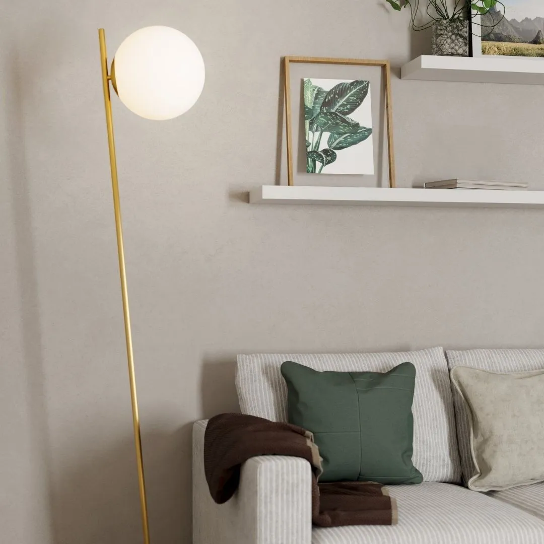 Rondo Floor Lamp Angled Rod - Brushed Brass, Opal Glass product