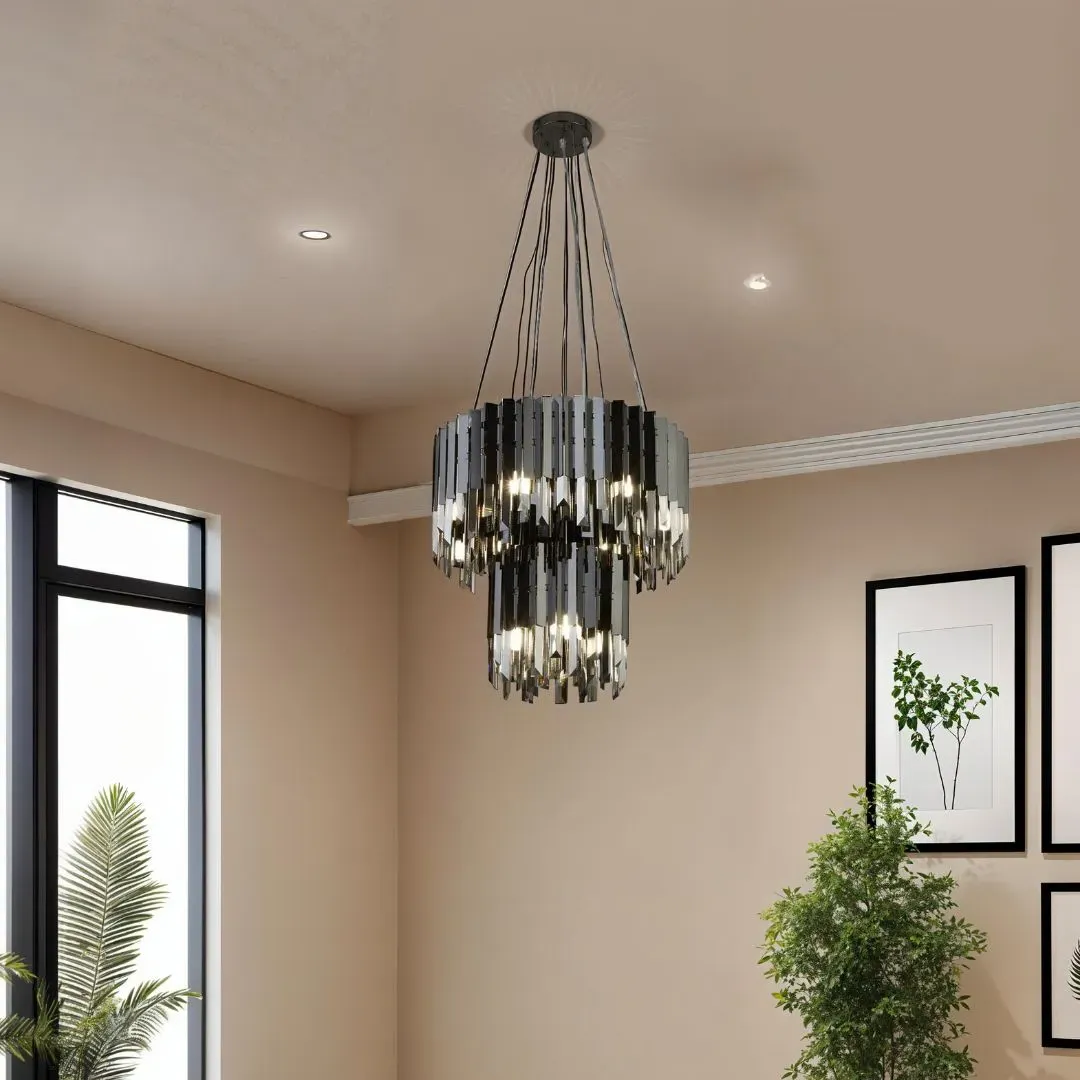 Rotunda 9-Light Pendant Ceiling Light - Black Chrome, Smoked Glass product