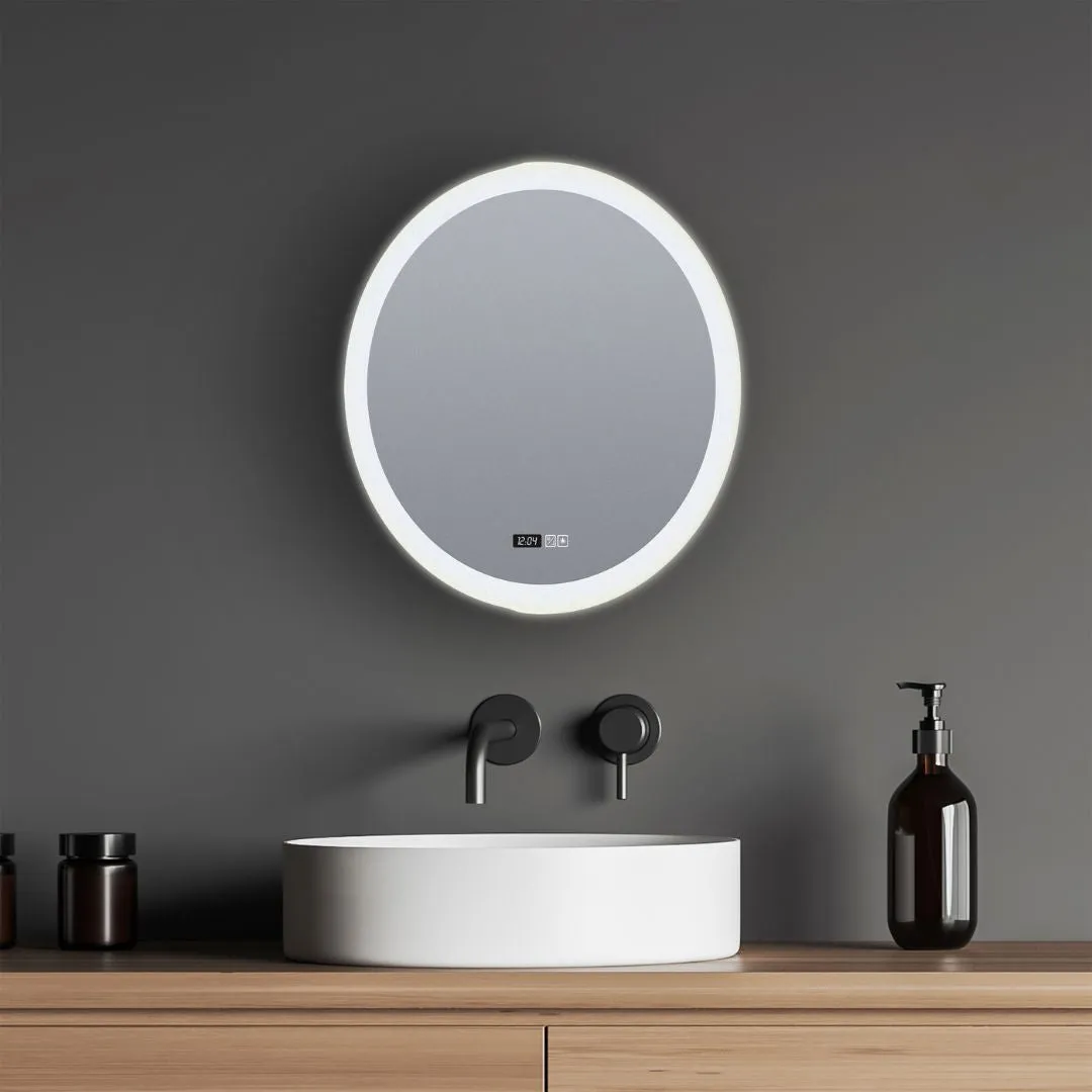 Round Bathroom Mirror with LED, Digital Clock & Demister product