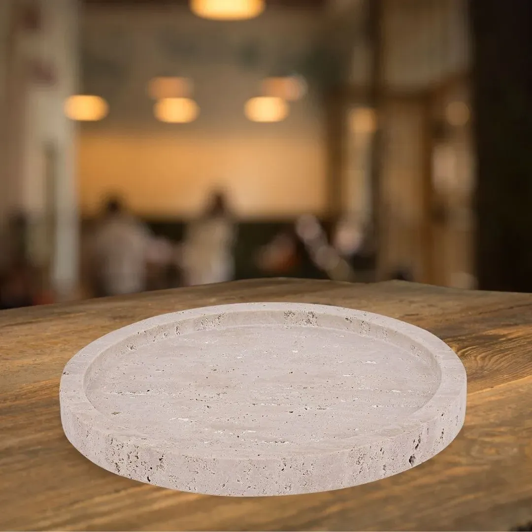 Round Decorative Tray - Beige, Wood product