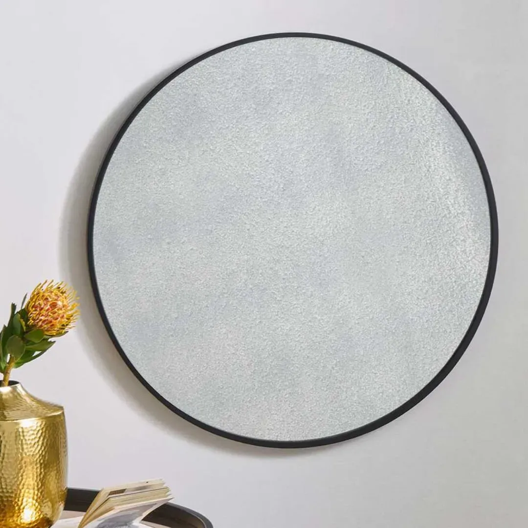 Round Mirror with Foxed Glass - Black, Wood Veneer product
