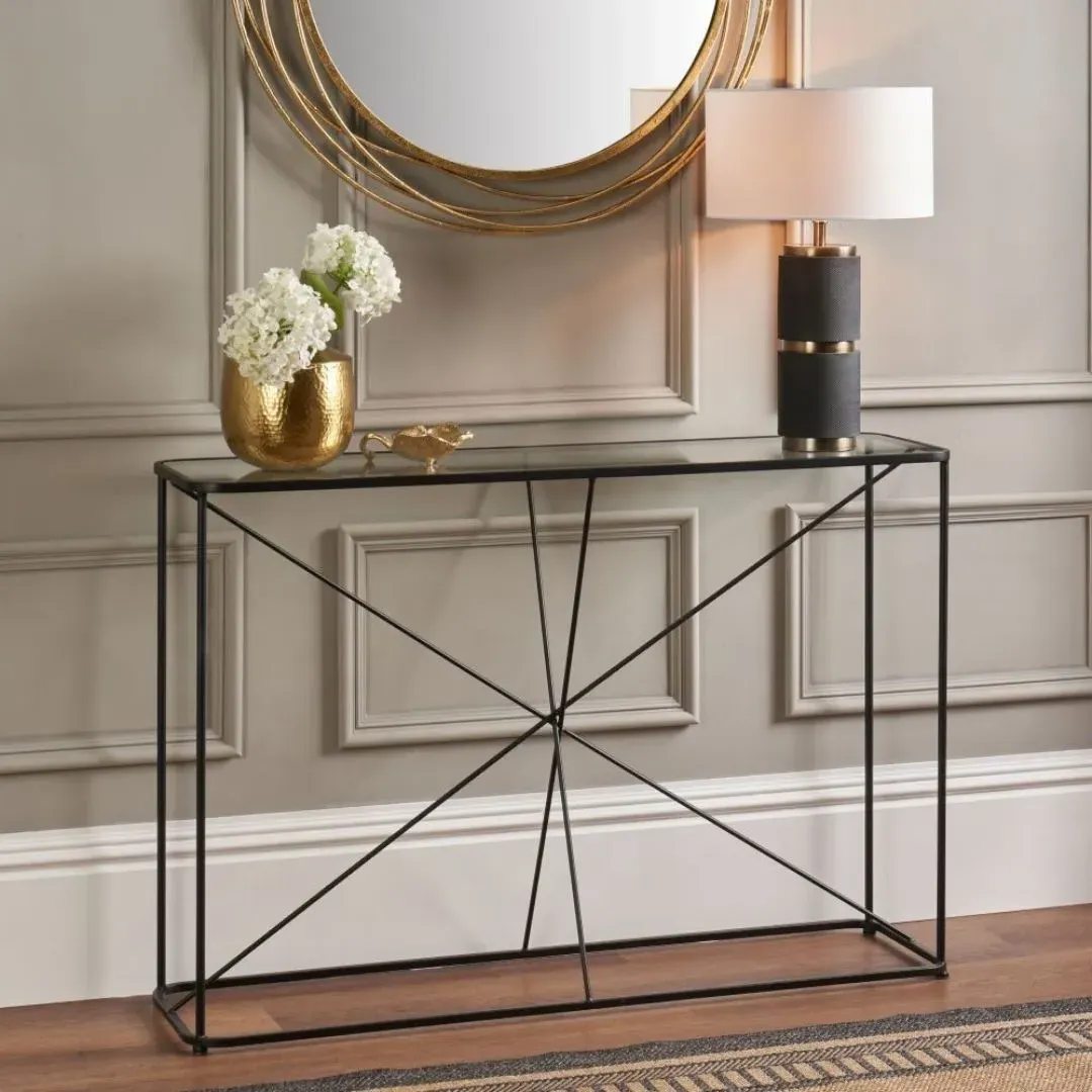 Roxy Glass Console Table - Black, Metal product