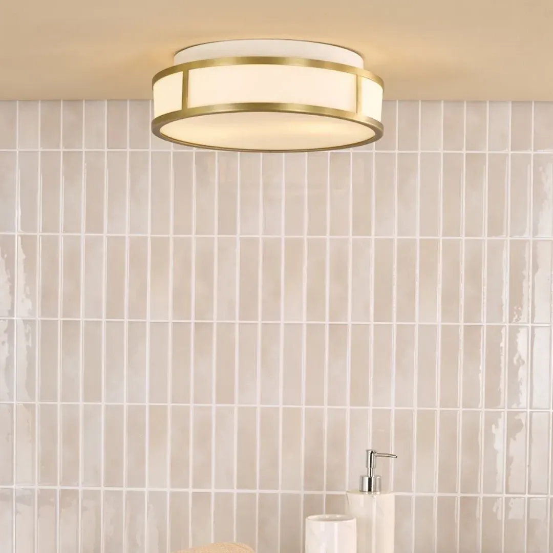 Royce 2-Light Flush Ceiling Light IP44 - Antique Brass product