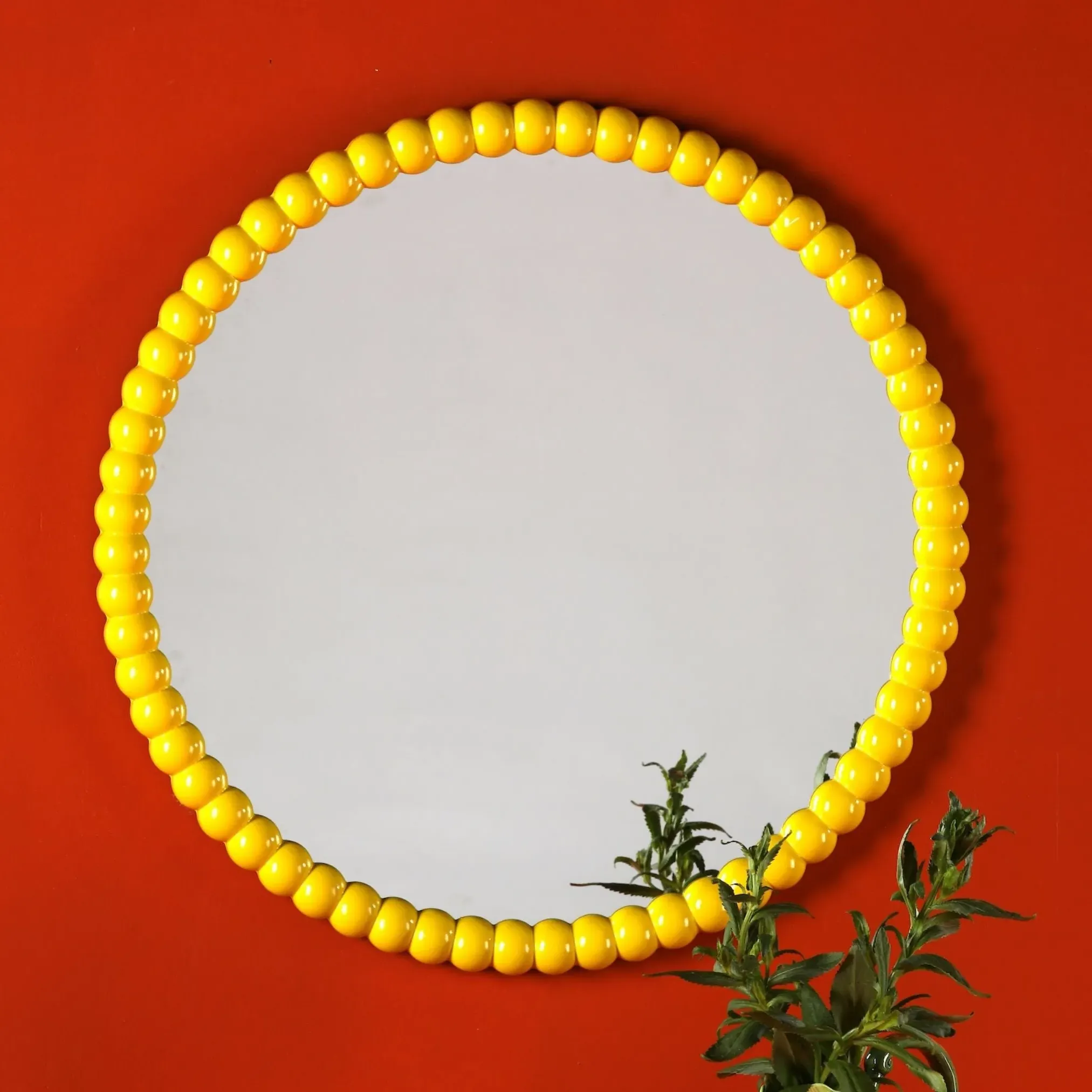 Ruan Round Wall Mirror - Yellow, Wood product