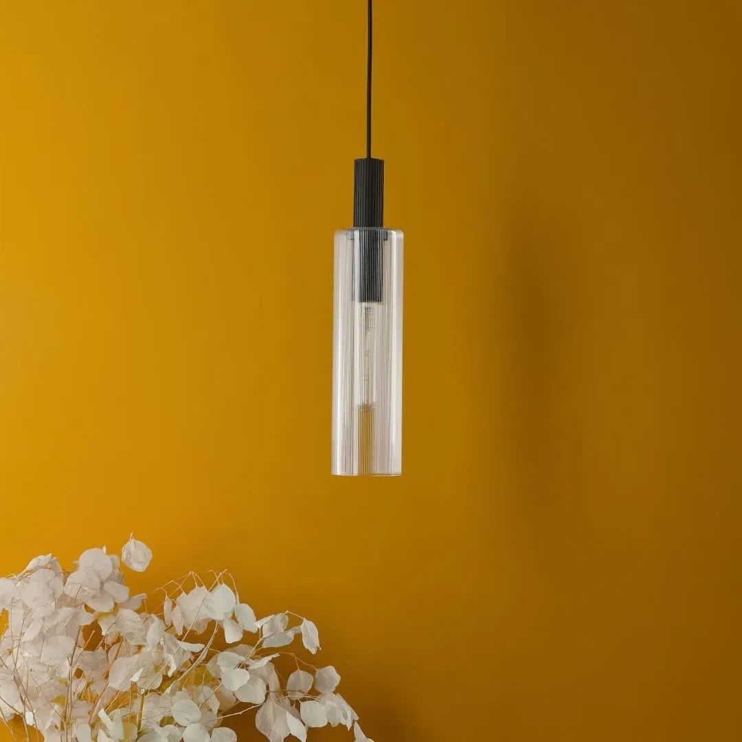 Ruben Ceiling Pendant - Satin Black, Ribbed Glass product