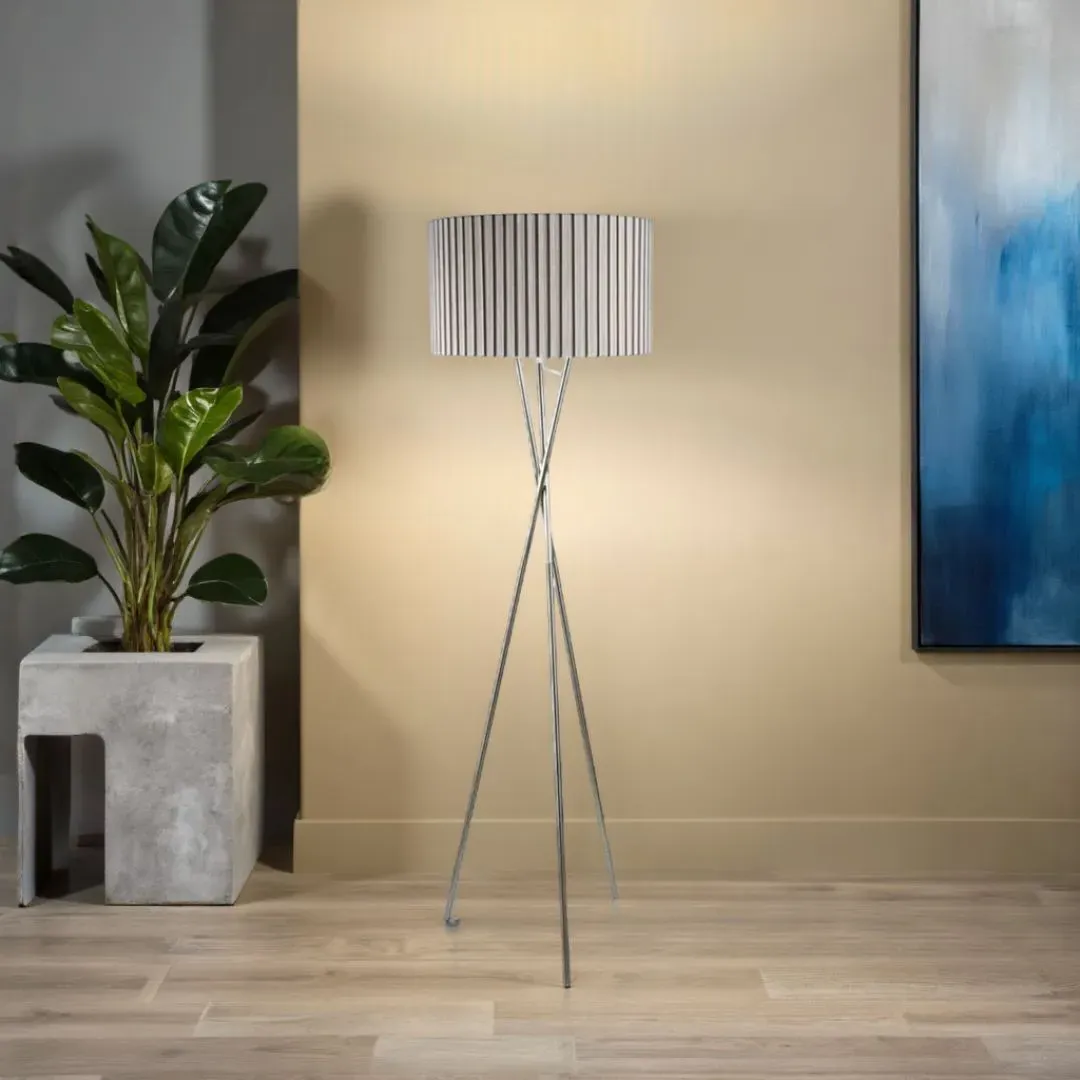 Sabella Tripod Floor Lamp - Satin Nickel, Taupe Fabric product