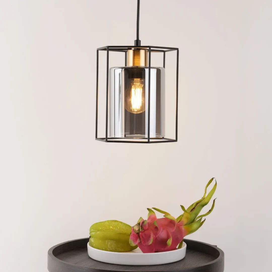 Sabrina 1-Light Pendant Ceiling Light - Black, Smoked Glass product