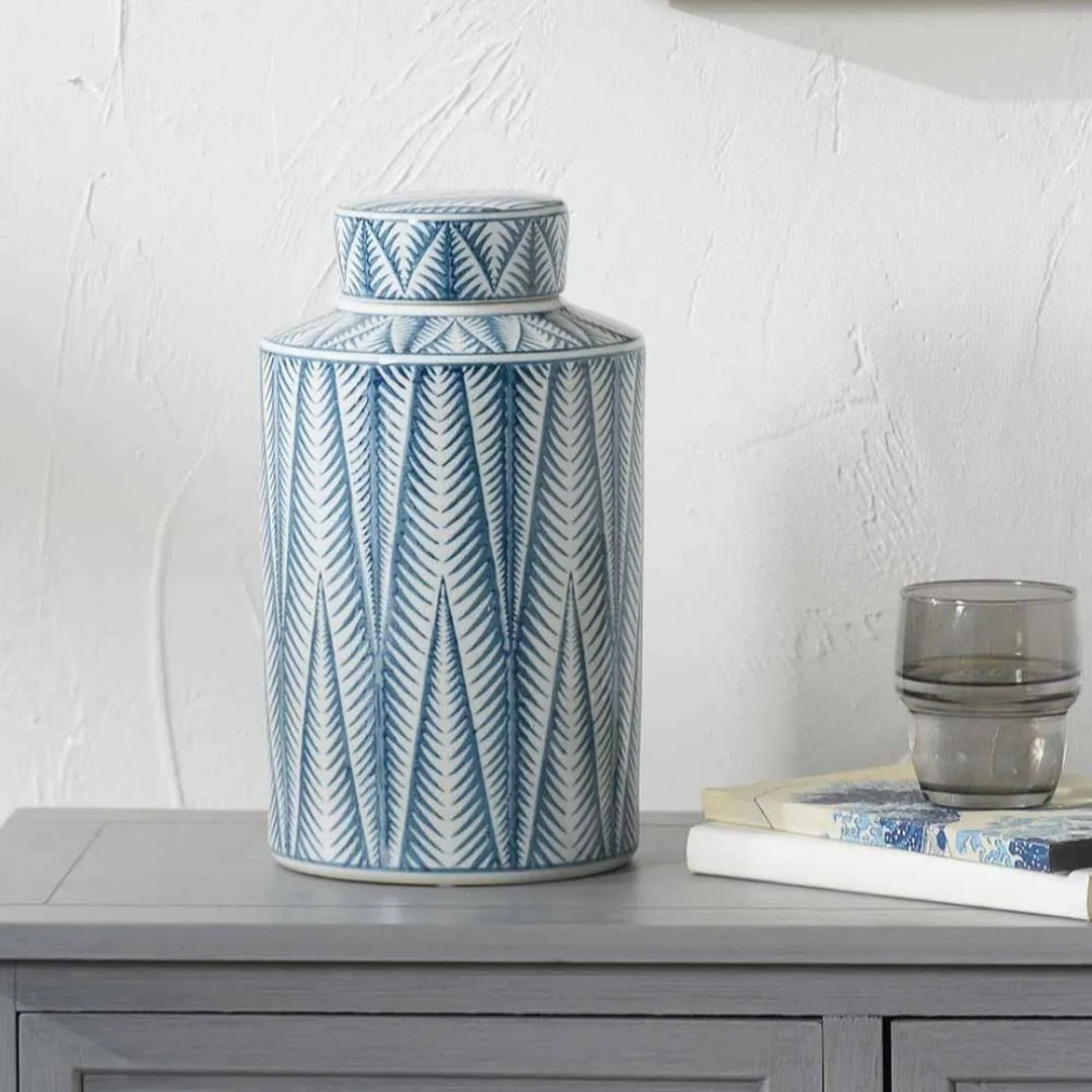 Samara Ceramic Lidded Ginger Jar - Blue & White product