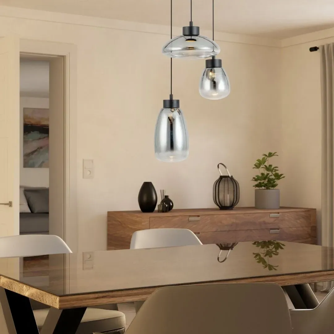 Sarnarra 3-Light Pendant Ceiling Light - Black, Smoked Glass product