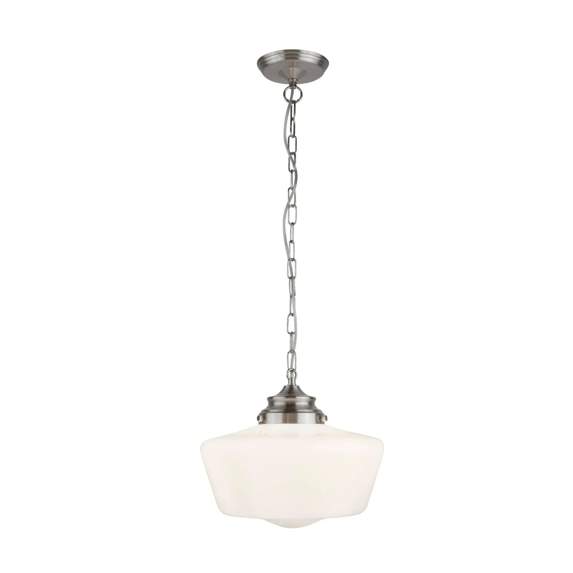 School House 1 Light Pendant - Satin Chrome, Opal Glass product