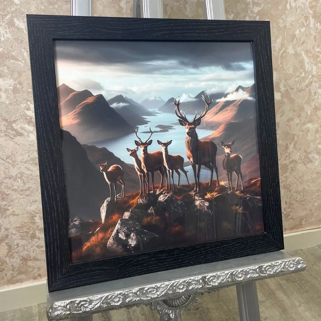 Scottish Herd of Deer Wall Art - Black, Wood product