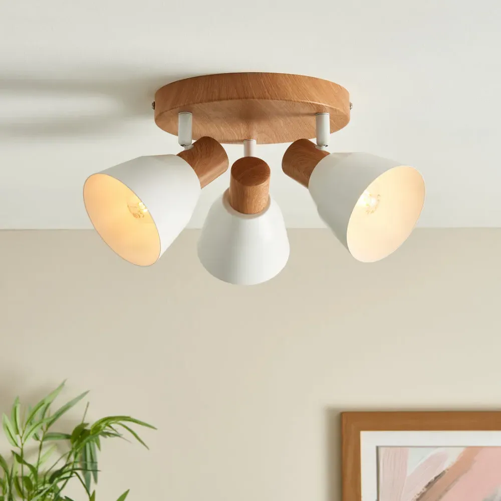Seaton 3-Spot Plate Light Dimmable - White, Oak Effect product