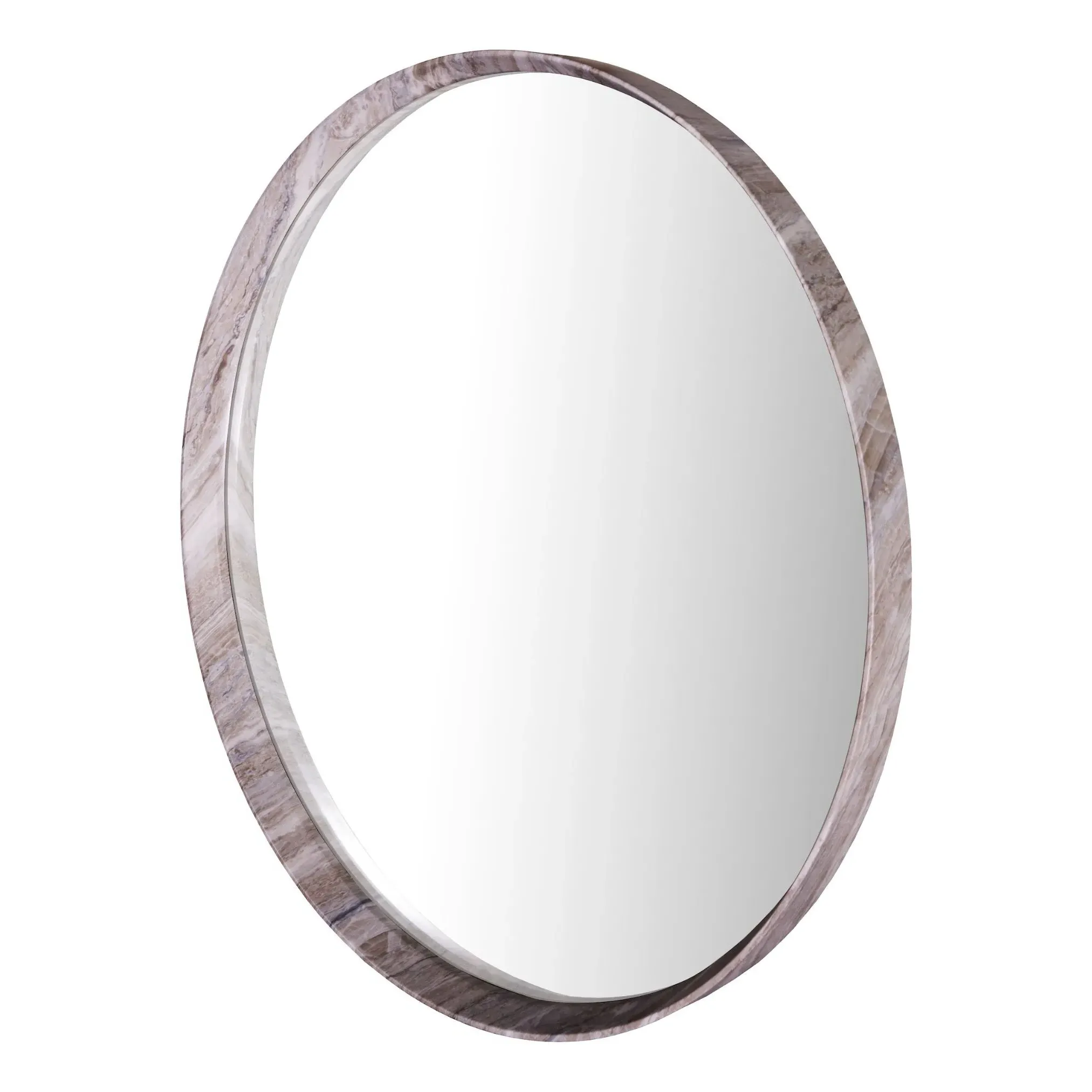 Seyah Round Wall Mirror - Brown, Stone Veneer product