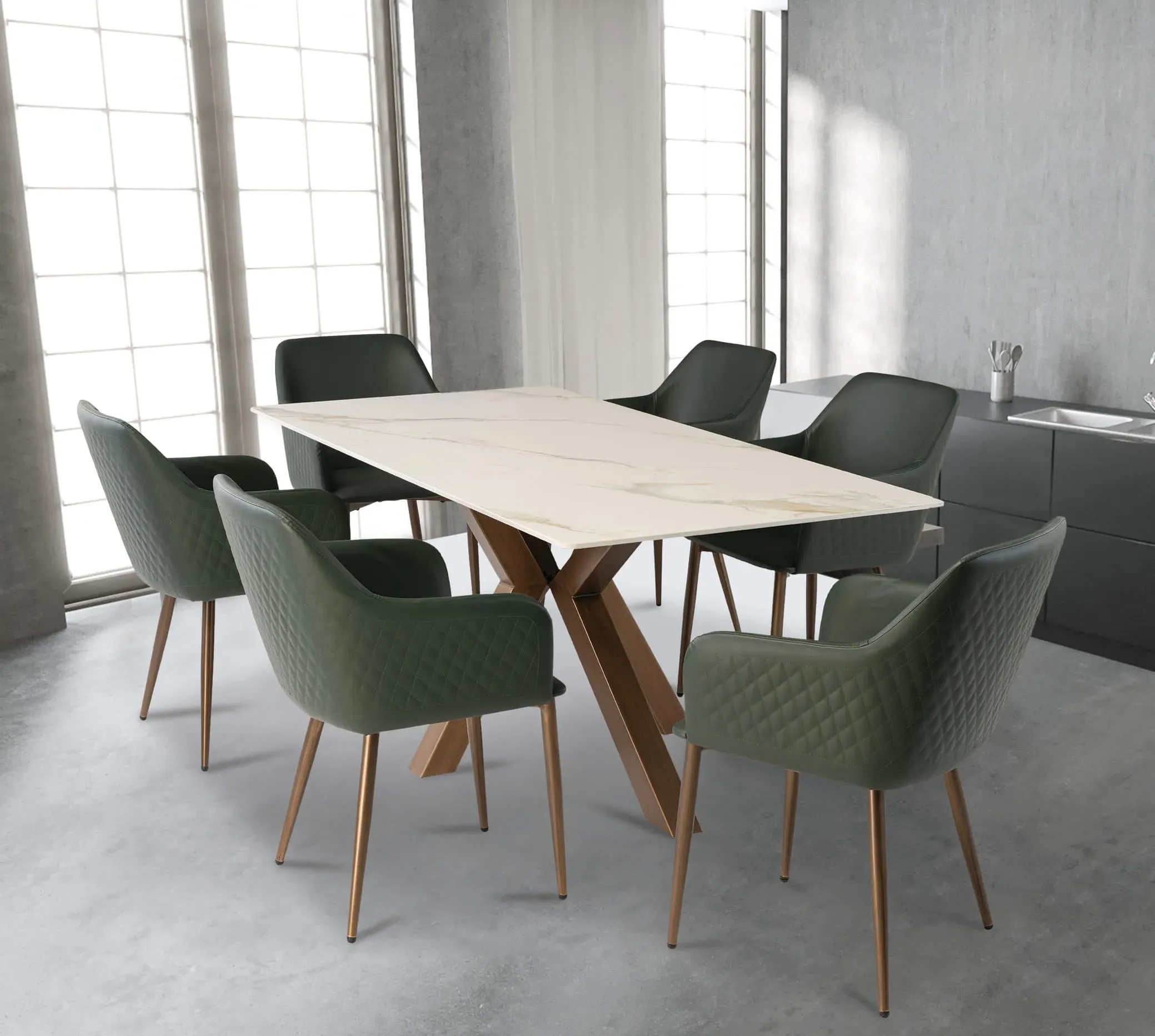 Sicily 6-Seater Dining Set - White, Sintered Stone product