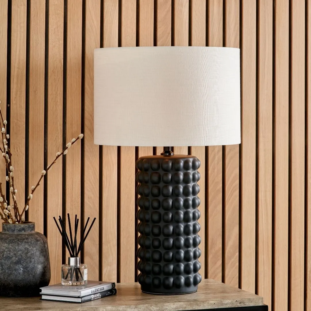 Sohan Bobbled Ceramic Table Lamp - Black, Linen product