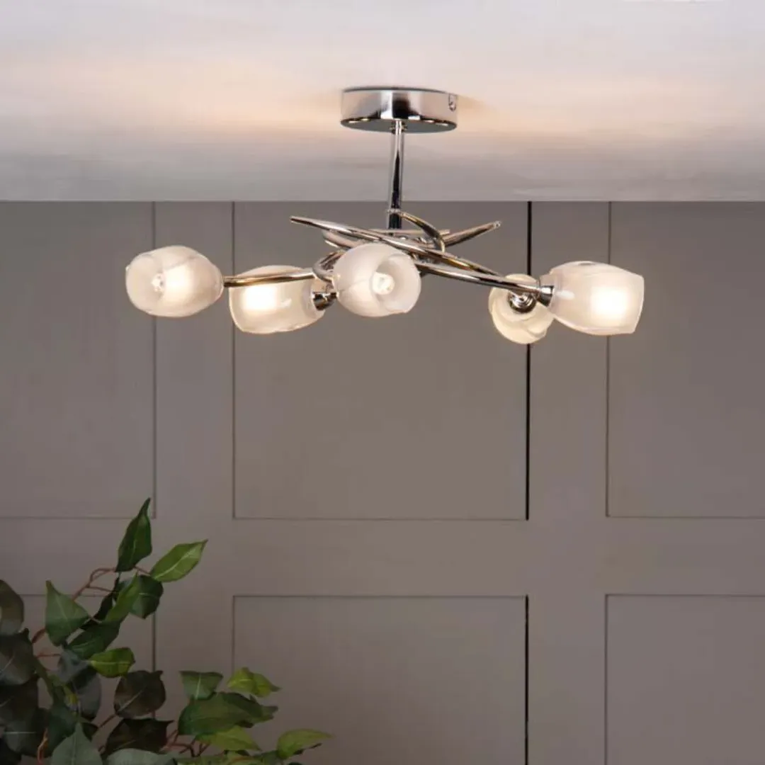 Spike 5 Light Semi Flush Ceiling Light - Chrome, Glass product
