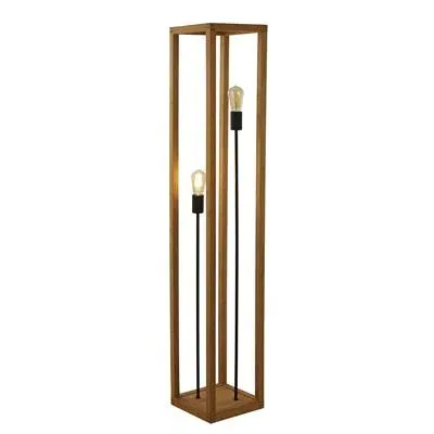 Square Floor Lamp - Wood, Black Metal product