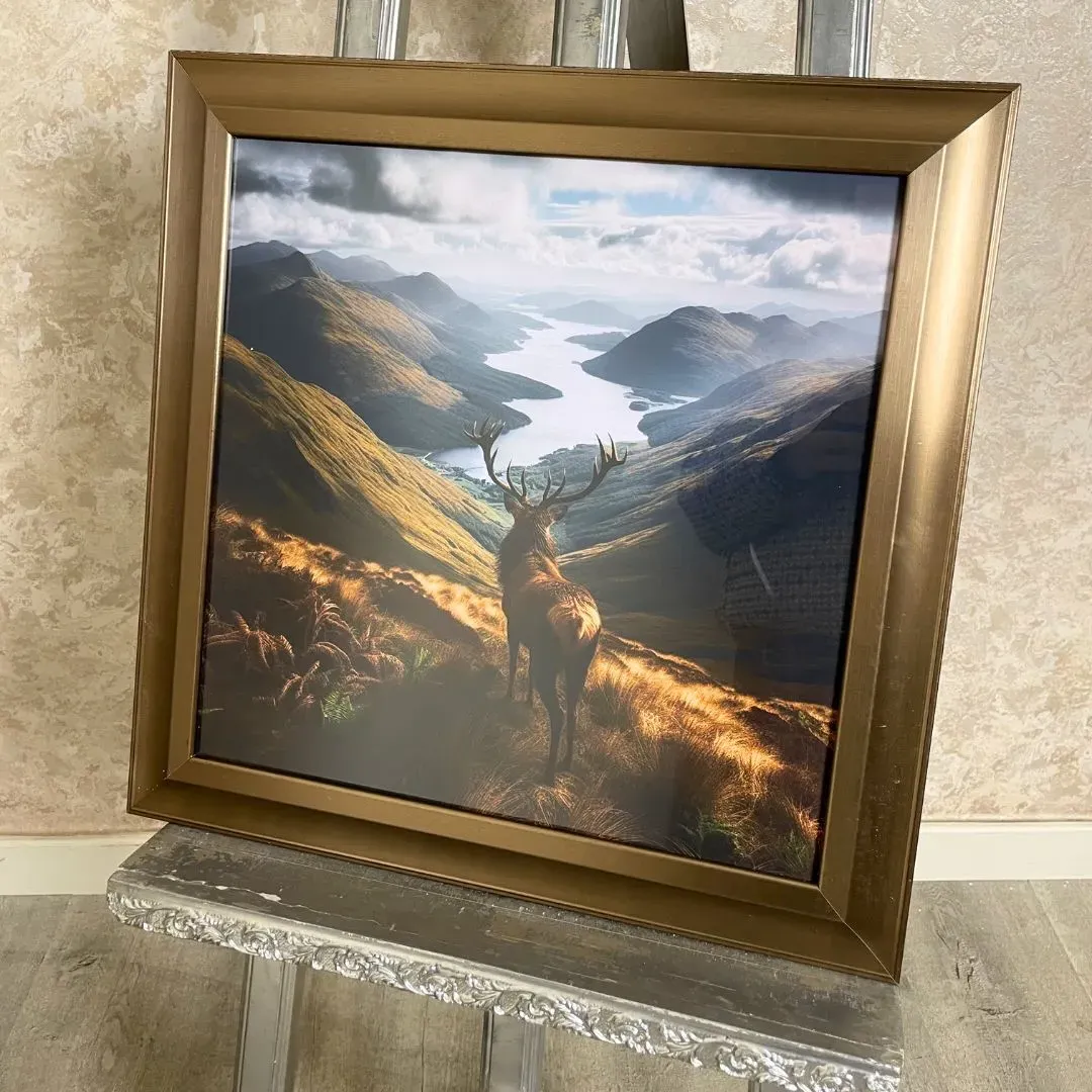 Stag on Hill Square Wall Art - Gold Frame product