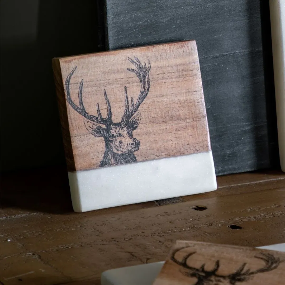 Stag Set of 4 Coasters - White, Mango Wood product