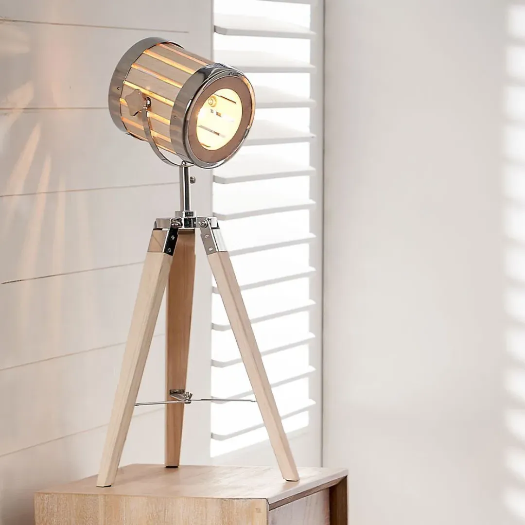 Staithes Tripod Desk Table Lamp - Natural Wood, Silver product