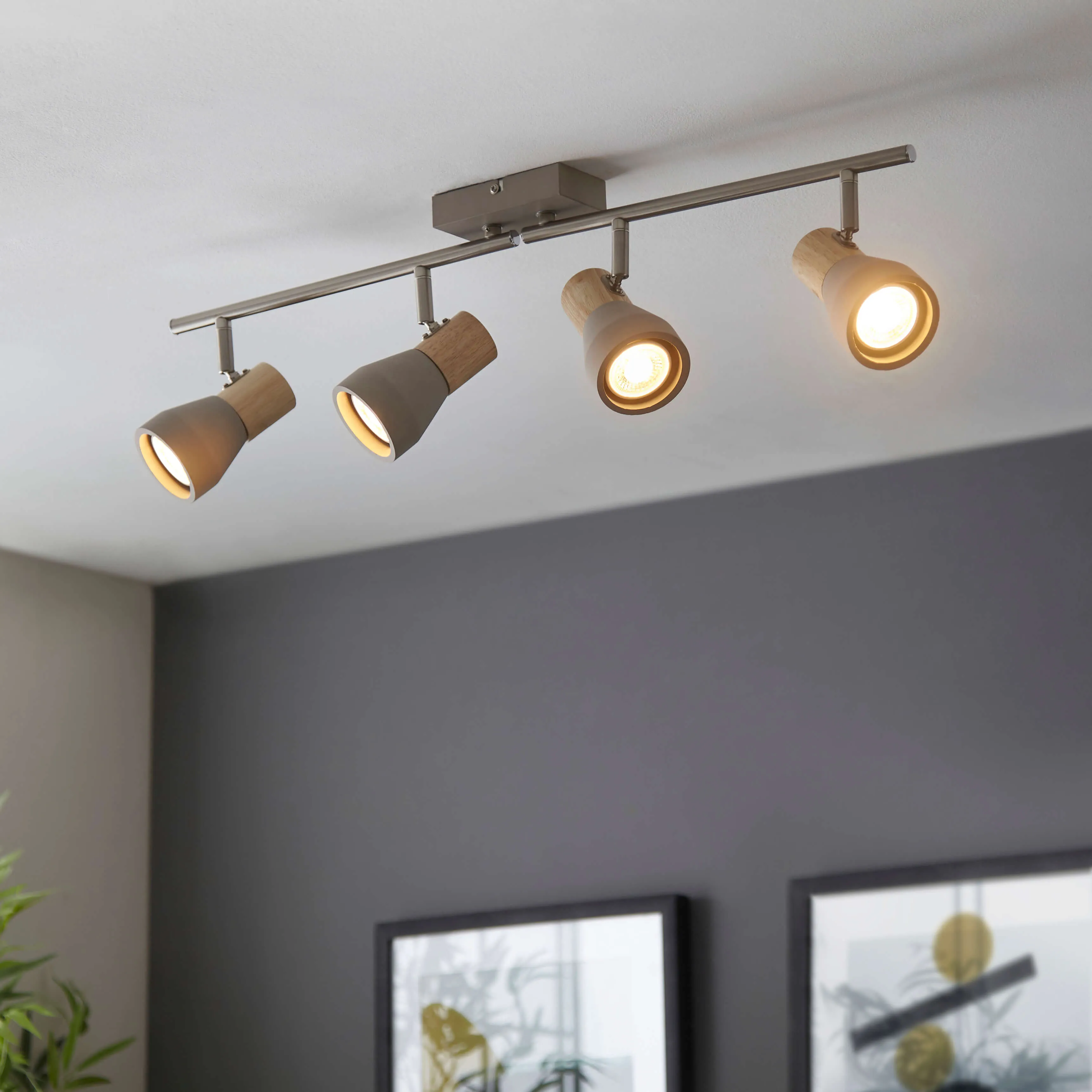 Stoneleigh 4-Light Spotlight Bar Ceiling Light - Concrete, Wood Effect product