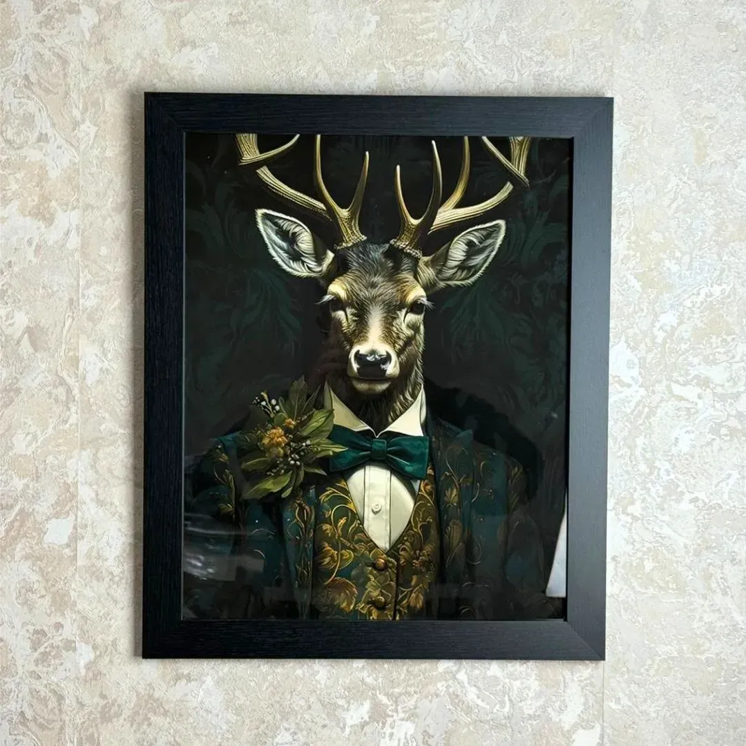 Suited Stag Framed Wall Art - Black product