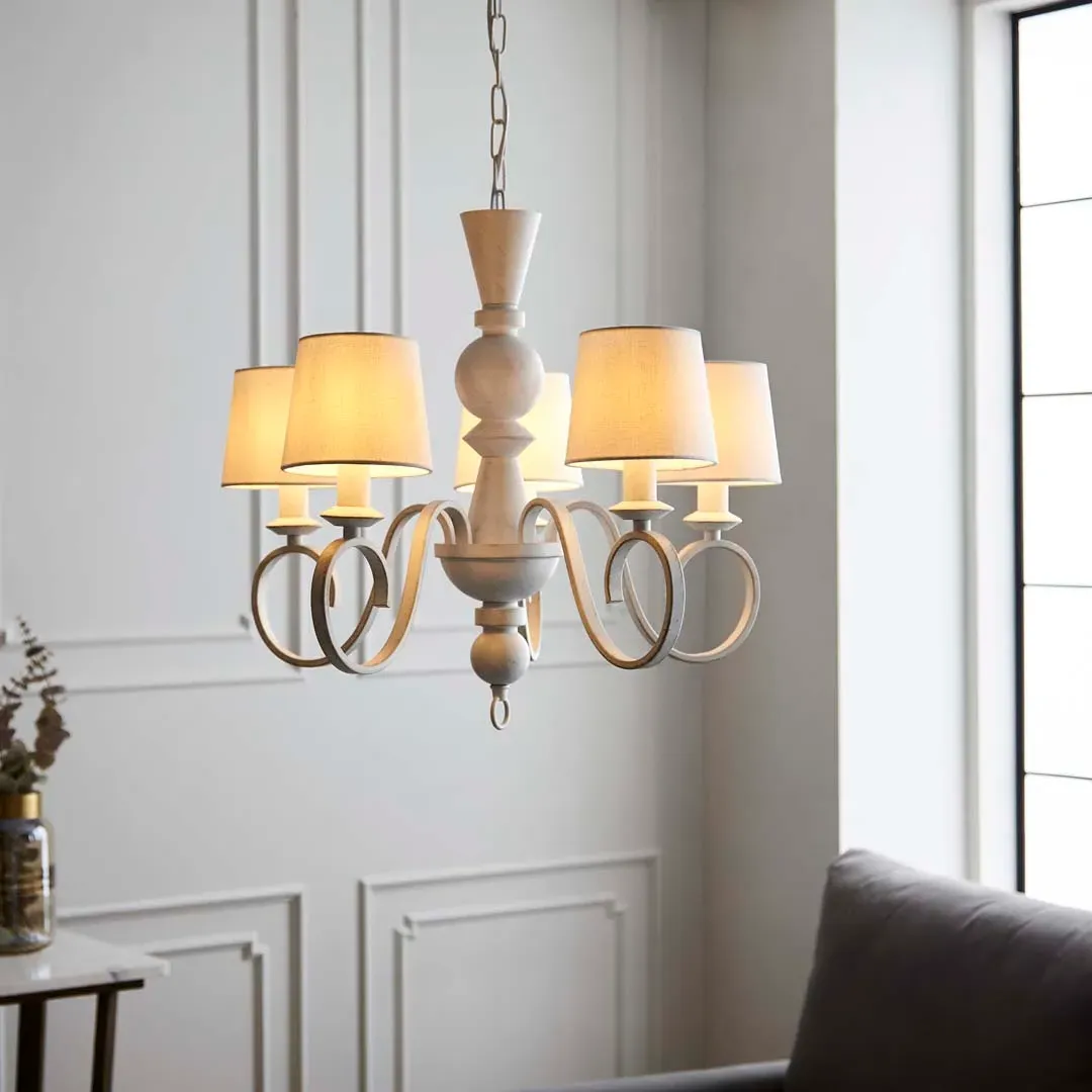 Suzette 5-Light Shaded Chandelier - White, Fabric product
