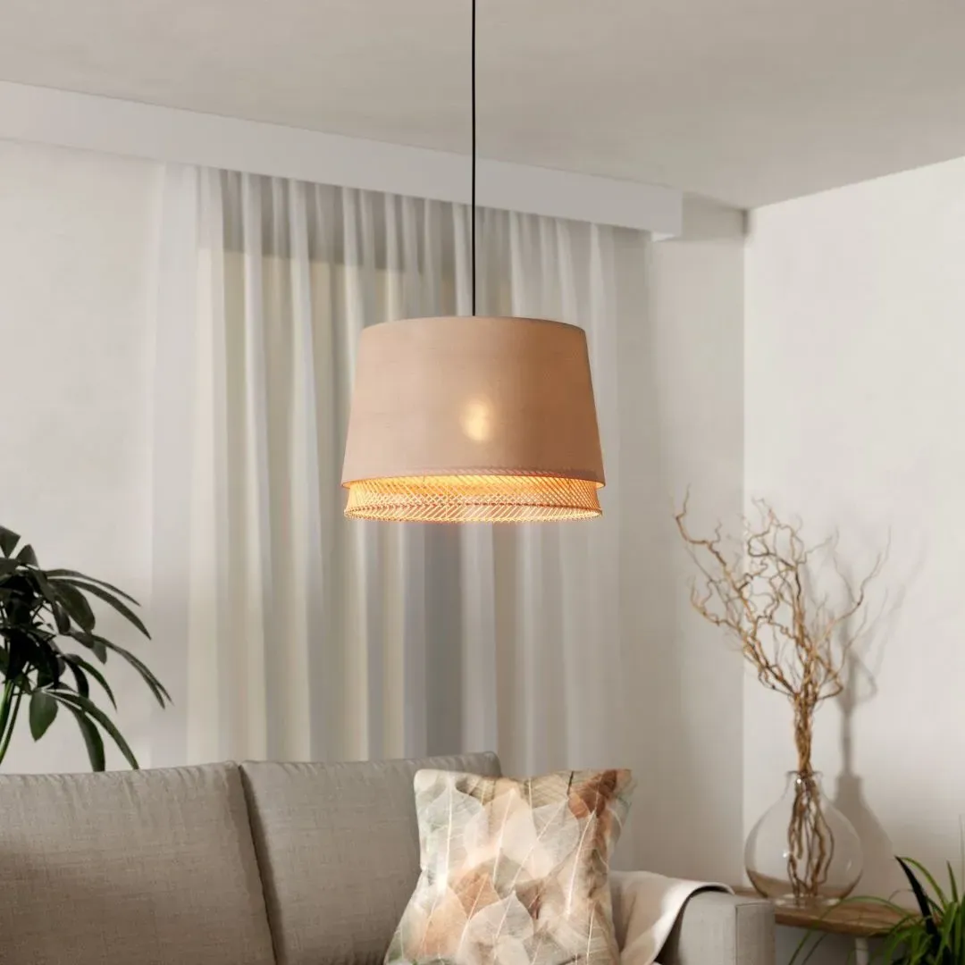 Tabley Pendant Ceiling Light - Natural Grey, Linen & Bamboo product