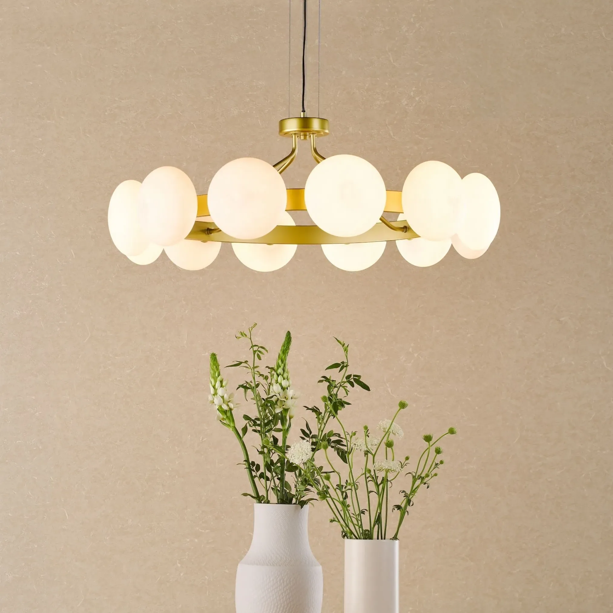 Tauri 12-Light Ring Pendant Ceiling Light - Gold, Opal Glass product