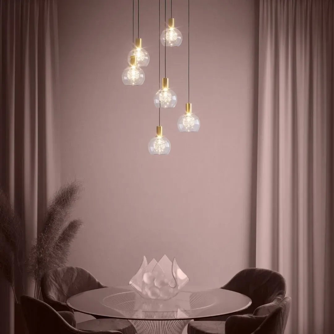 Terque 6 Light Multi Drop Pendant Ceiling Light - Brushed Brass, Black product