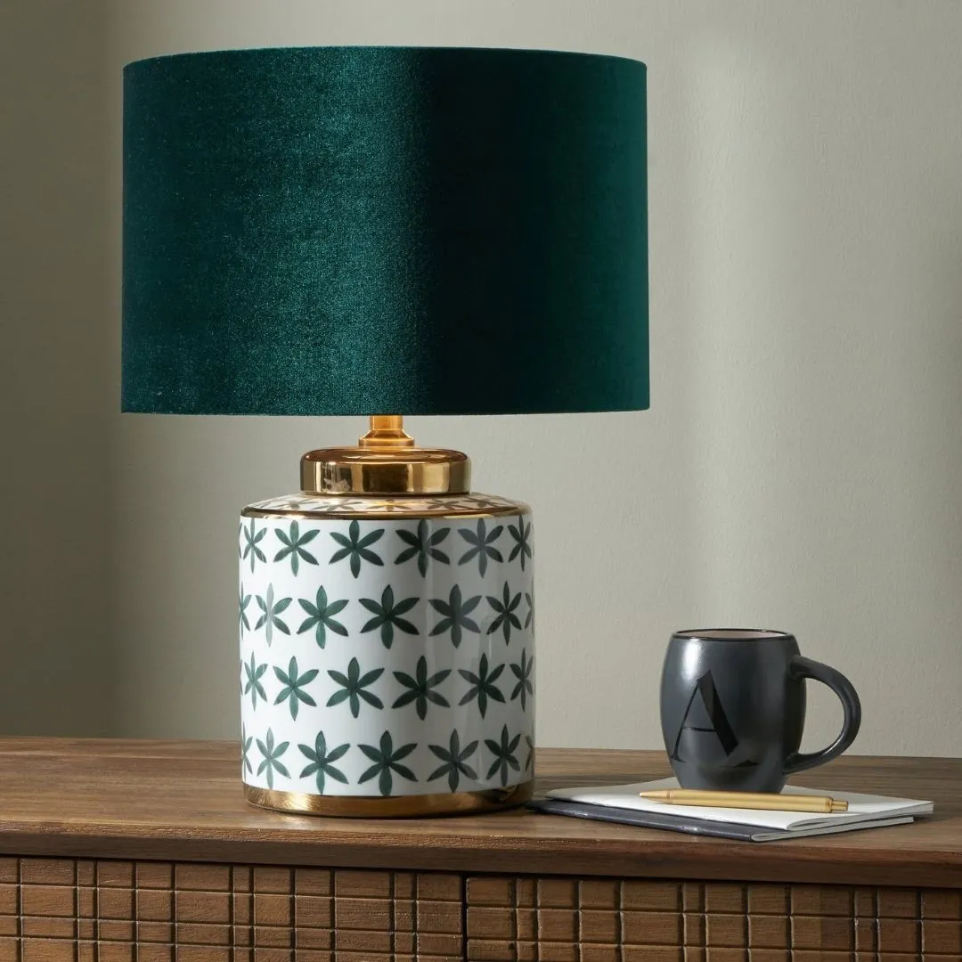 Thea Ceramic Table Lamp - Green, Gold product