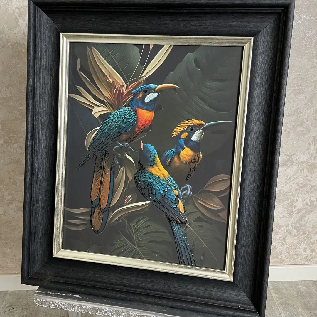 Three Parrots Digital Print - Black, Gold Frame product
