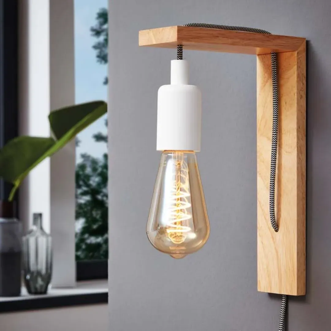 Tocopilla Plug-in Wall Light - White, Wood product