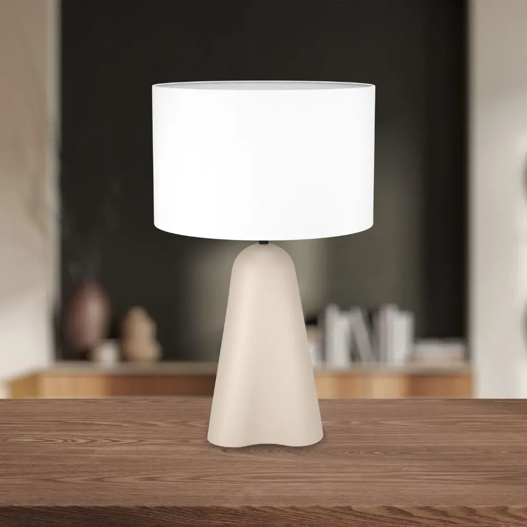 Tolleric Ceramic Table Lamp with Drum Shade - Sand, White product