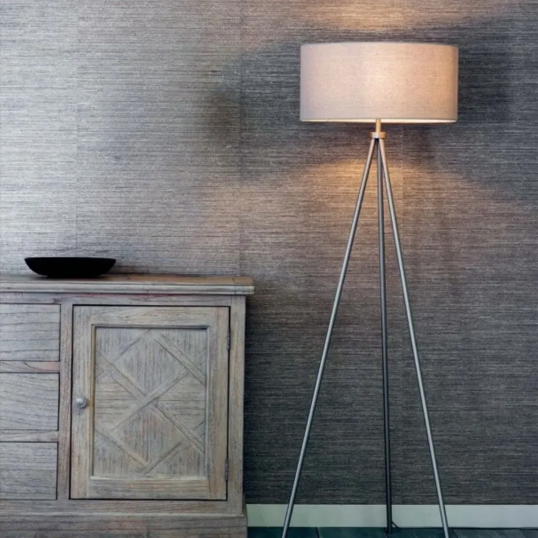 Tri Tripod Floor Lamp - Matte Nickel, Grey Fabric product