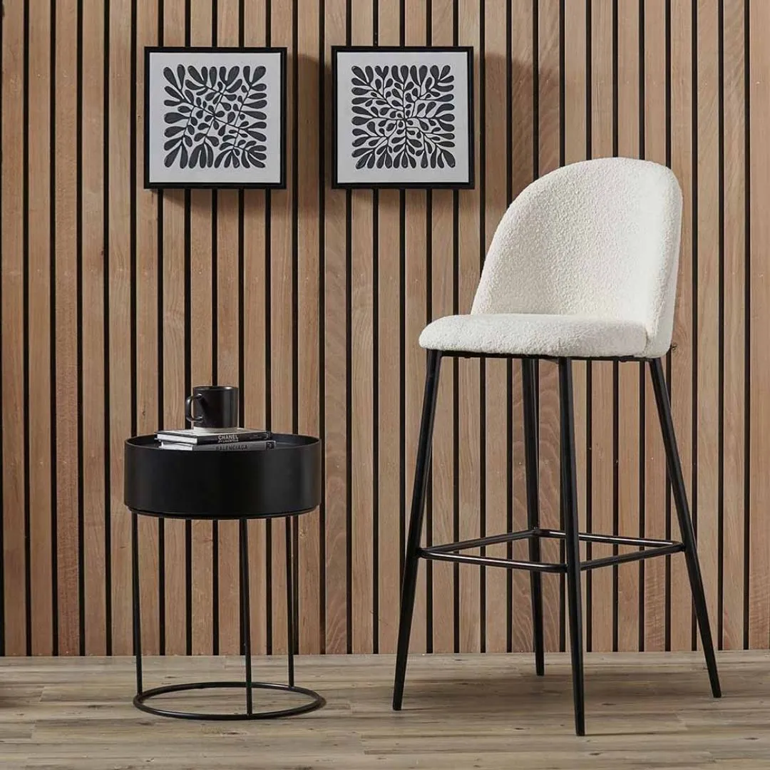 Turi Bar Stool with Curved Back - White, Boucló Fabric product
