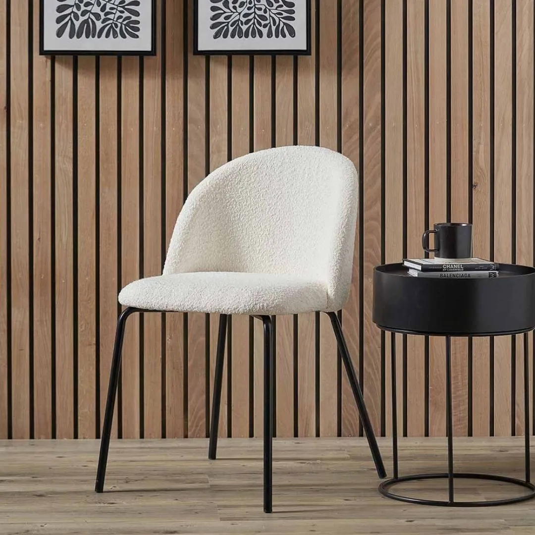Turi Dining Chair - White, Bouclé Fabric product