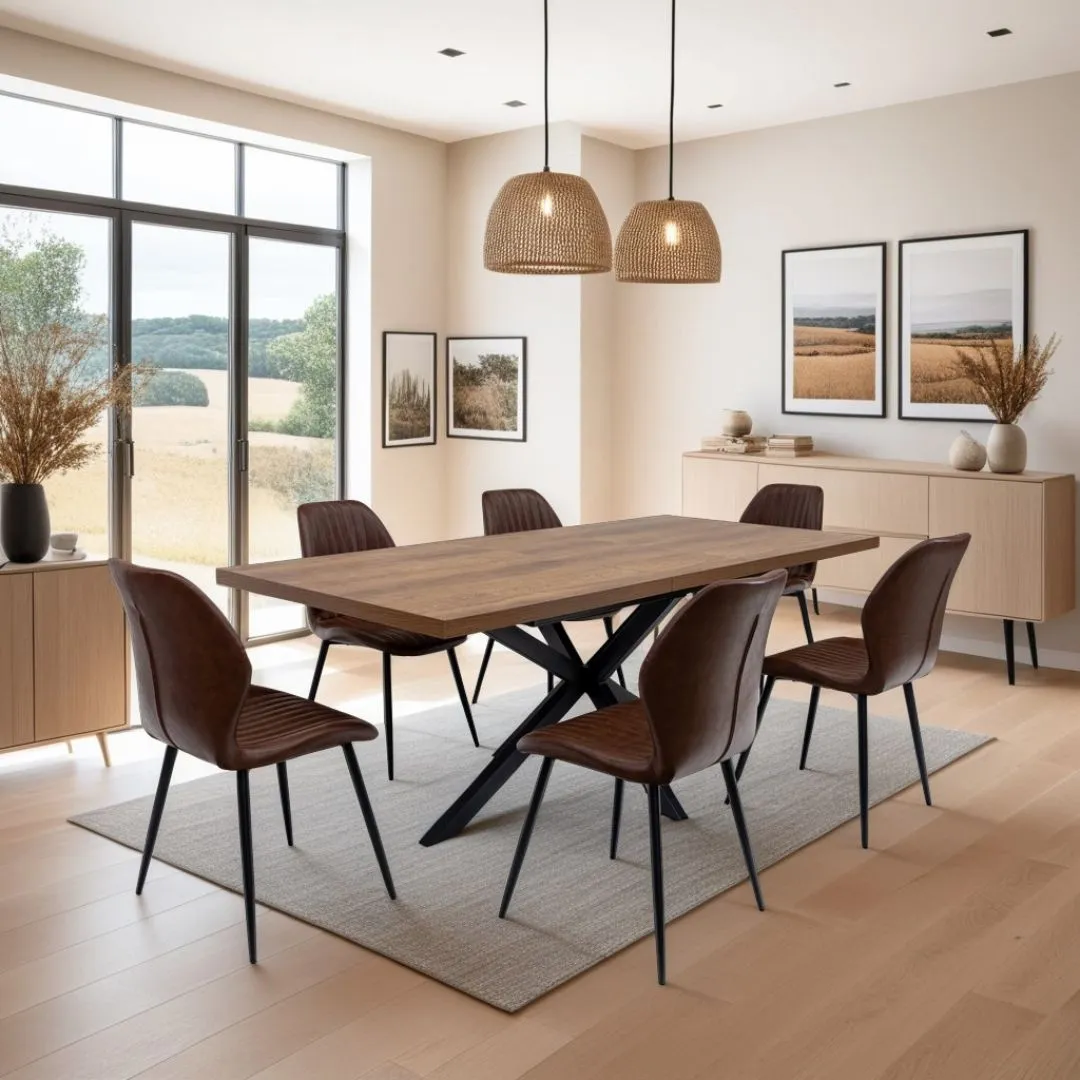 Tuscany Extendable 6-Seater Dining Set - Dark Oak, Faux Leather product