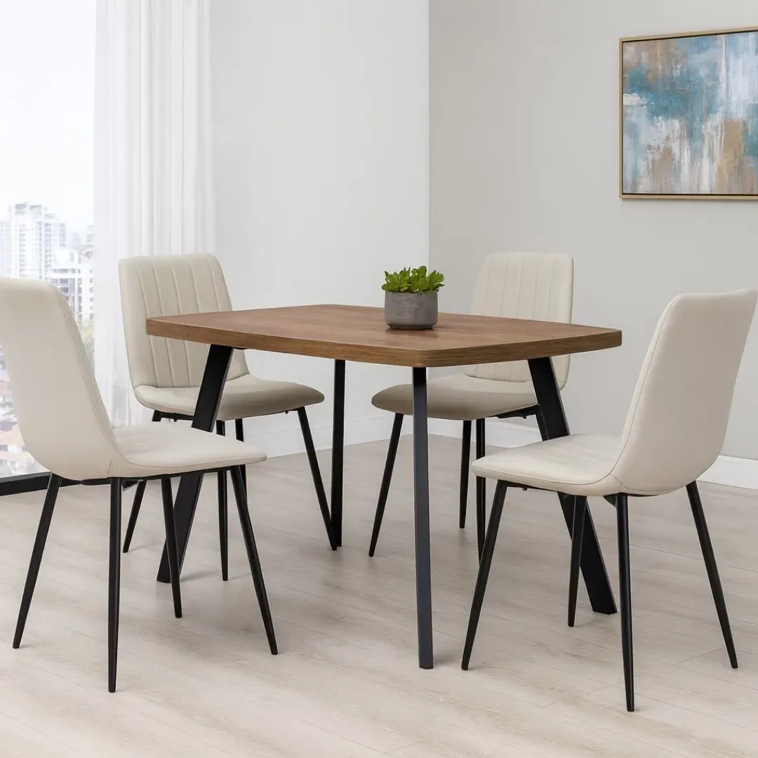 Tuscany Round 4-Seater Dining Set - Oak, Faux Leather product