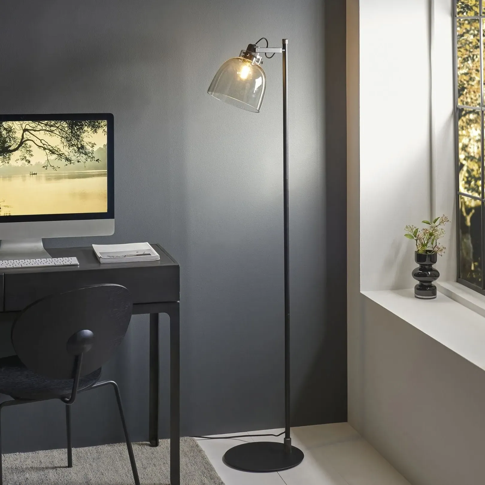 Urban Matte Black & Glass Task Floor Lamp product