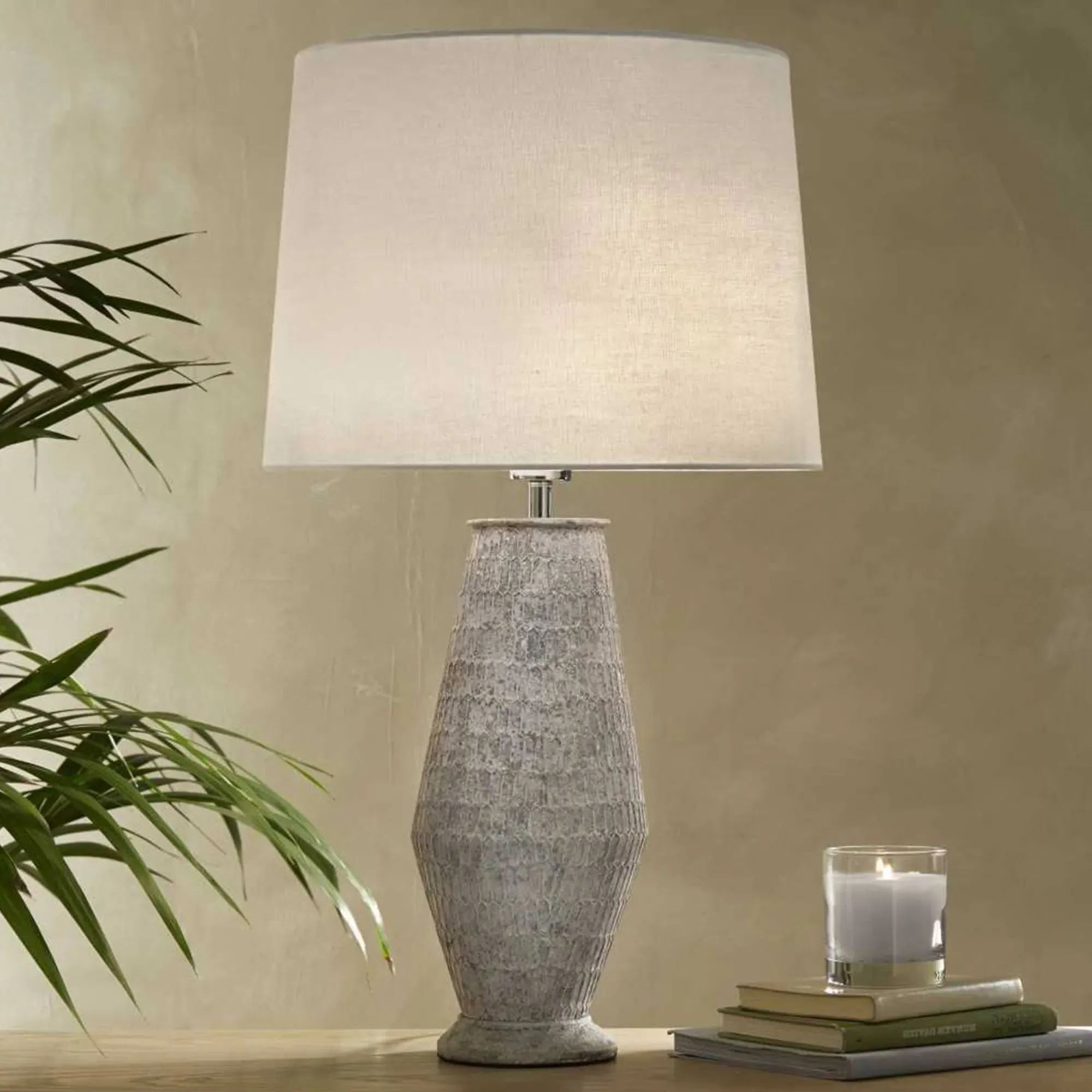 Vamos Ceramic Table Lamp - Grey, Linen product