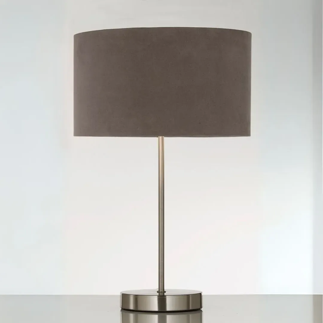 Velvie Table Lamp Drum Shade - Grey Velvet, Brushed Chrome product