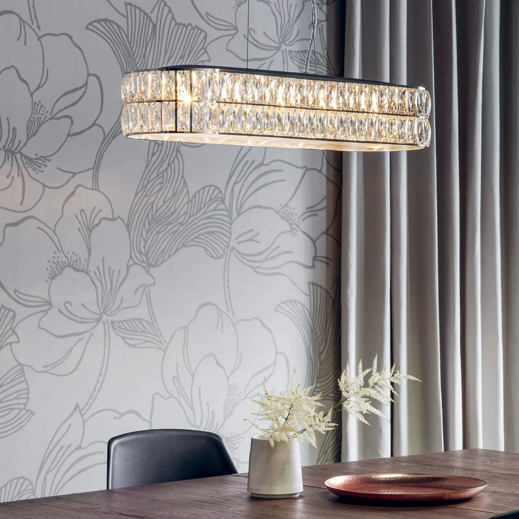 Verina Linear Pendant Ceiling Light - Chrome, Crystal product